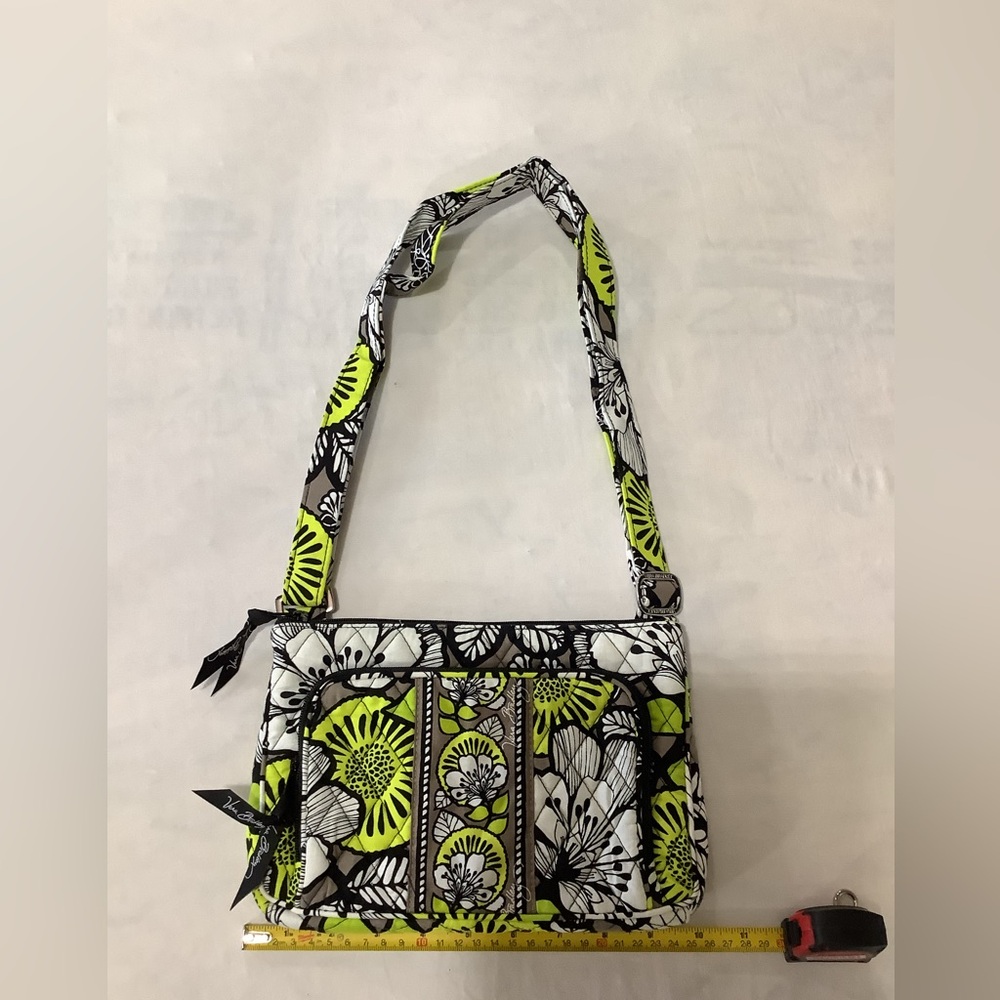 Vera Bradley Large Shoulder|Crossbody- White, Black, Lime Green